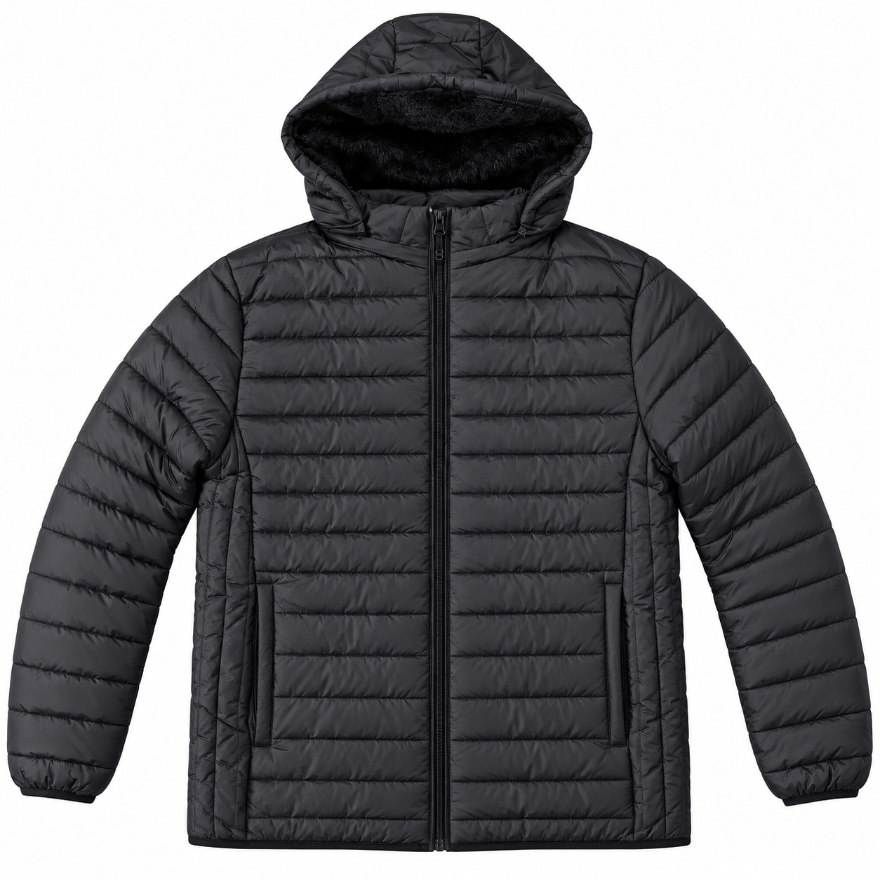 Men’s Black Hooded Padded Jacket with Plush Lining