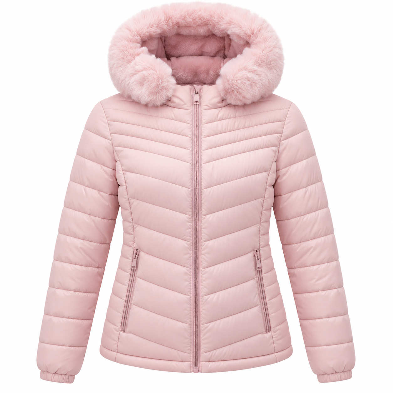 Women's Arc-Quilt Faux Fur Hood Padded Jacket