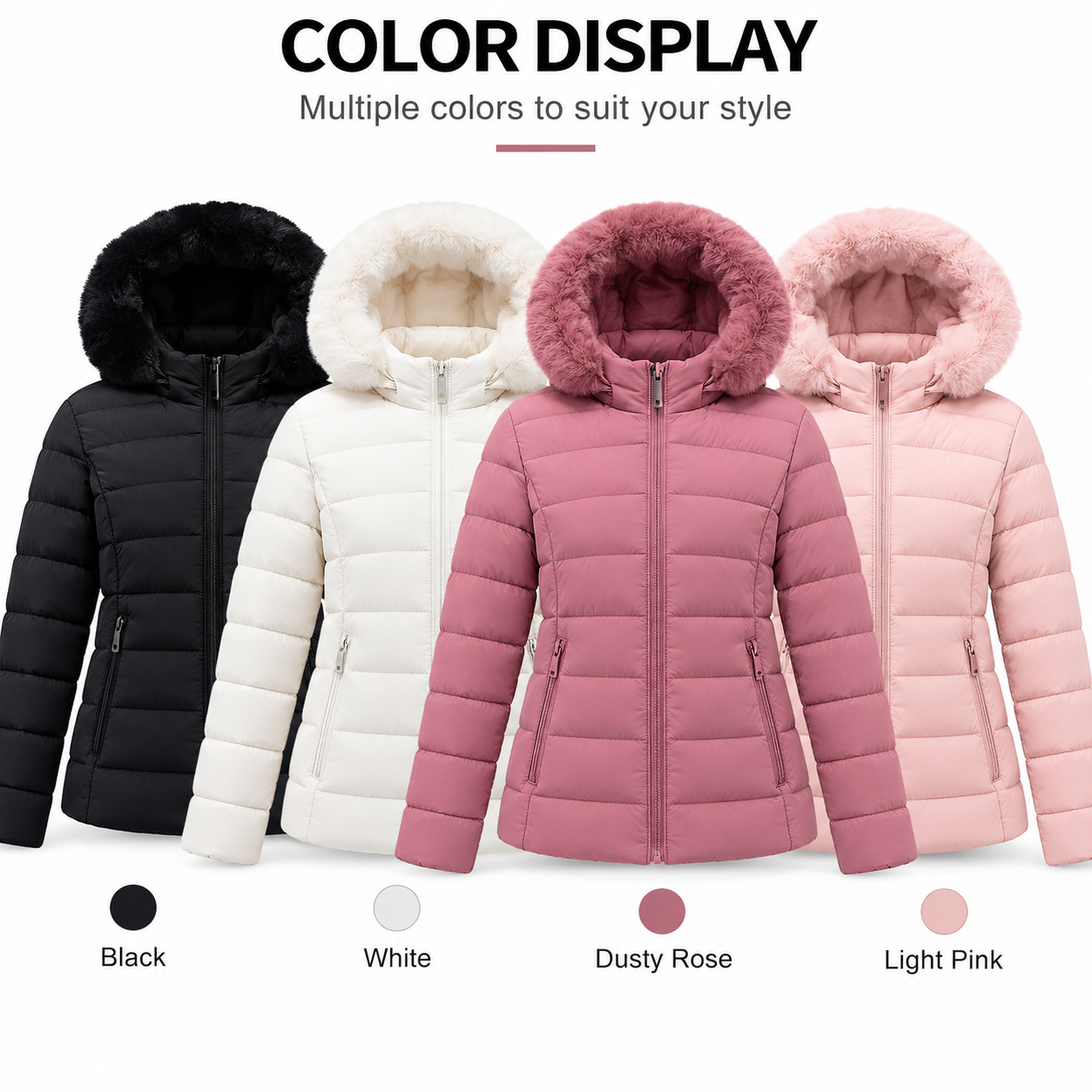 Women's Arc-Quilt Faux Fur Hood Padded Jacket