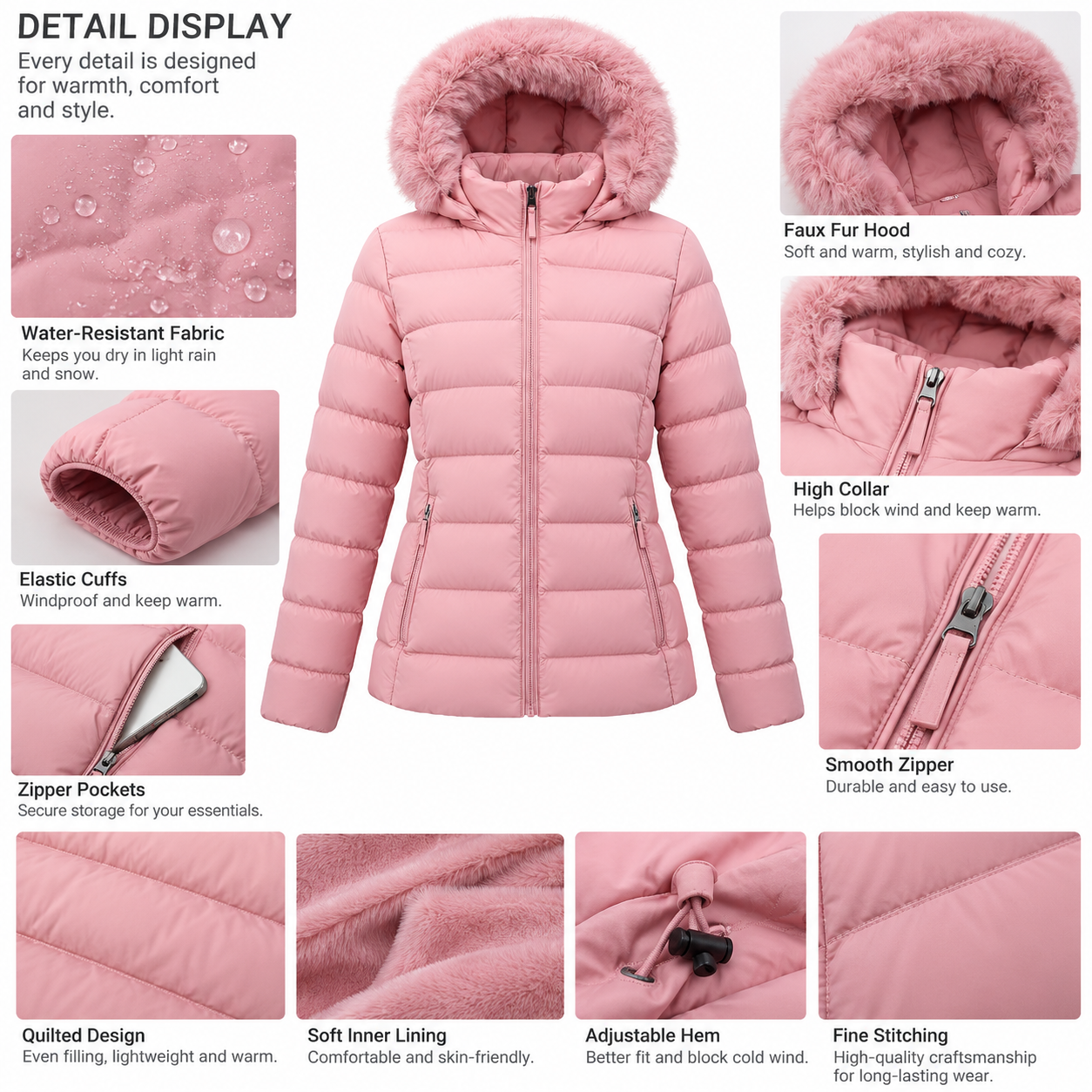 Women's Faux Fur Hooded Short Padded Jacket