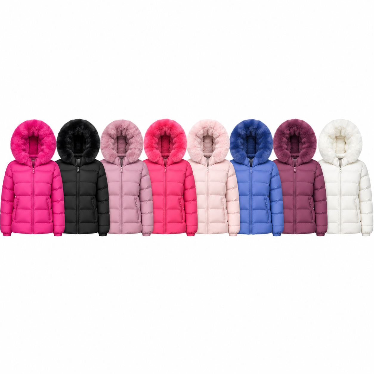 Women's faux fur hooded padded jackets in eight colors - SunCheer Apparel