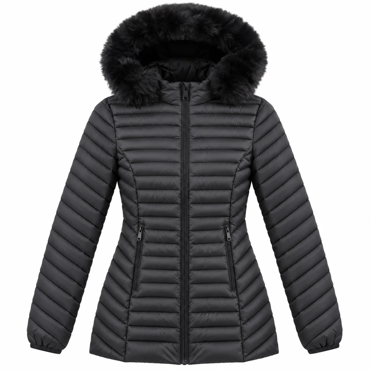 Women's Faux Fur Hooded Slim-Fit Quilted Padded Jacket