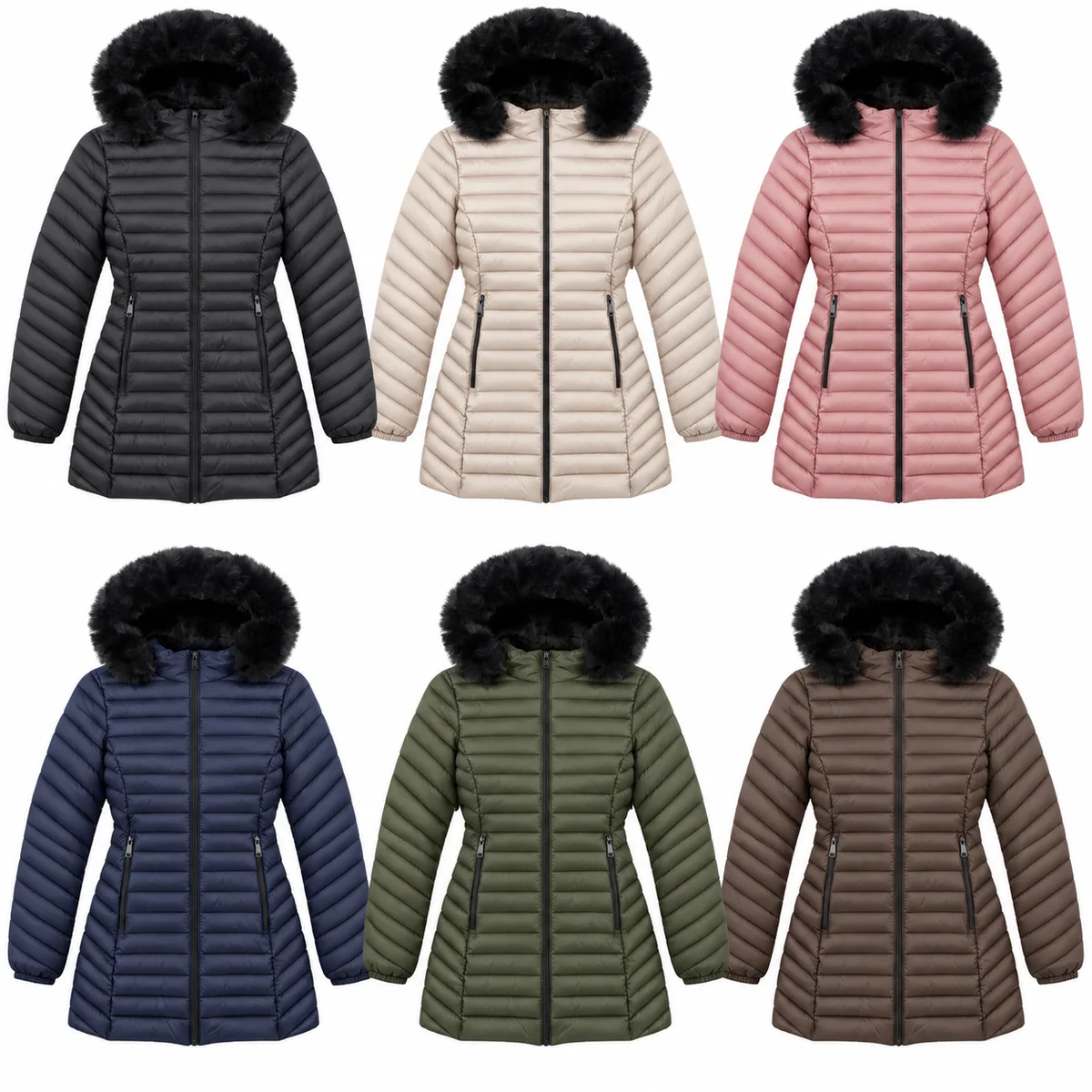 Women's Faux Fur Hooded Slim-Fit Quilted Padded Jacket