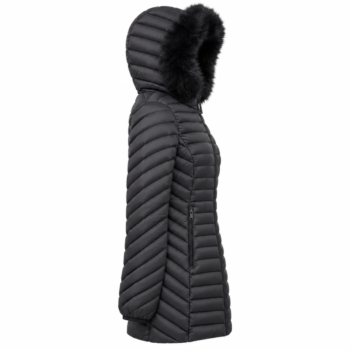 Women's Faux Fur Hooded Slim-Fit Quilted Padded Jacket