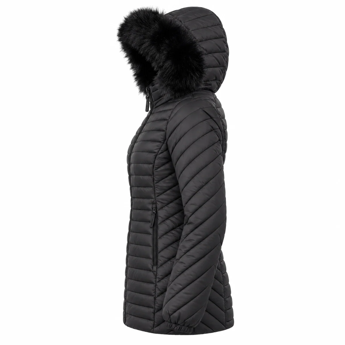 Women's Longline Faux Fur Hooded Quilted Padded Jacket