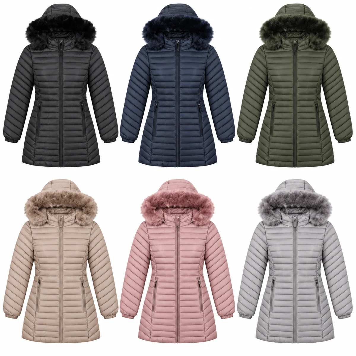 Women's Longline Faux Fur Hooded Quilted Padded Jacket