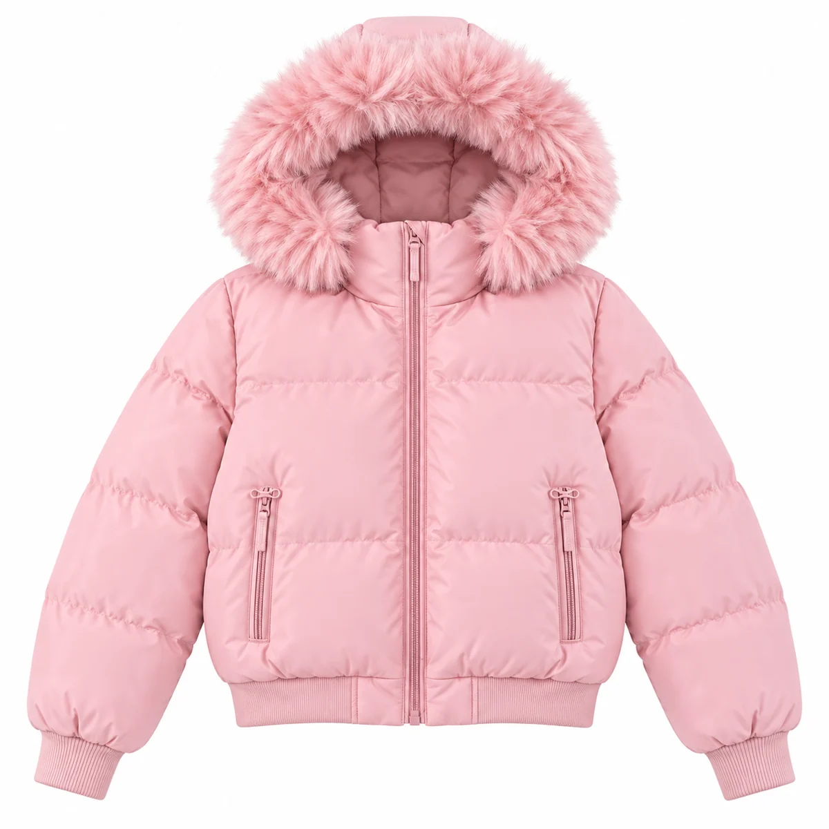 Women's Faux Fur Hooded Short Padded Jacket, style 998D