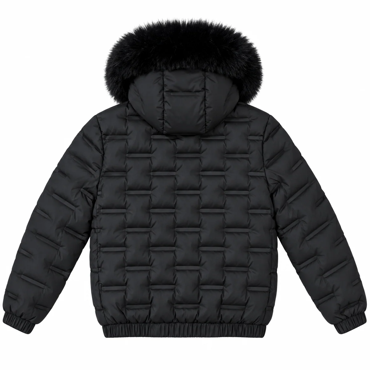 Men's Faux Fur Hooded Patterned Quilted Padded Jacket