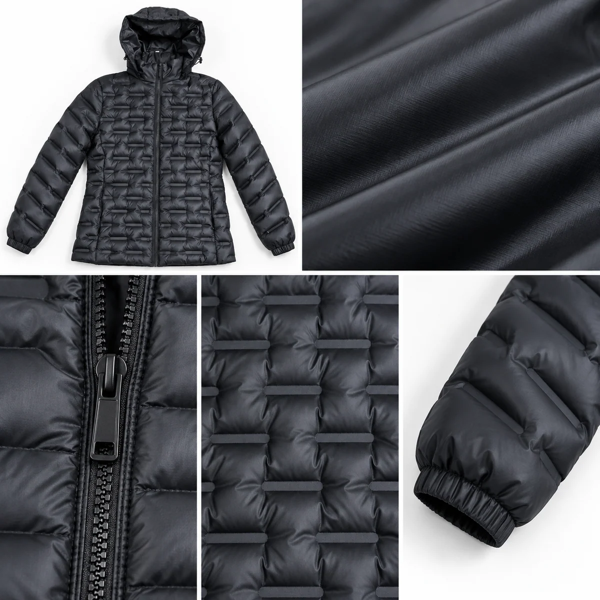 Women's Hooded Geometric Quilted Padded Jacket