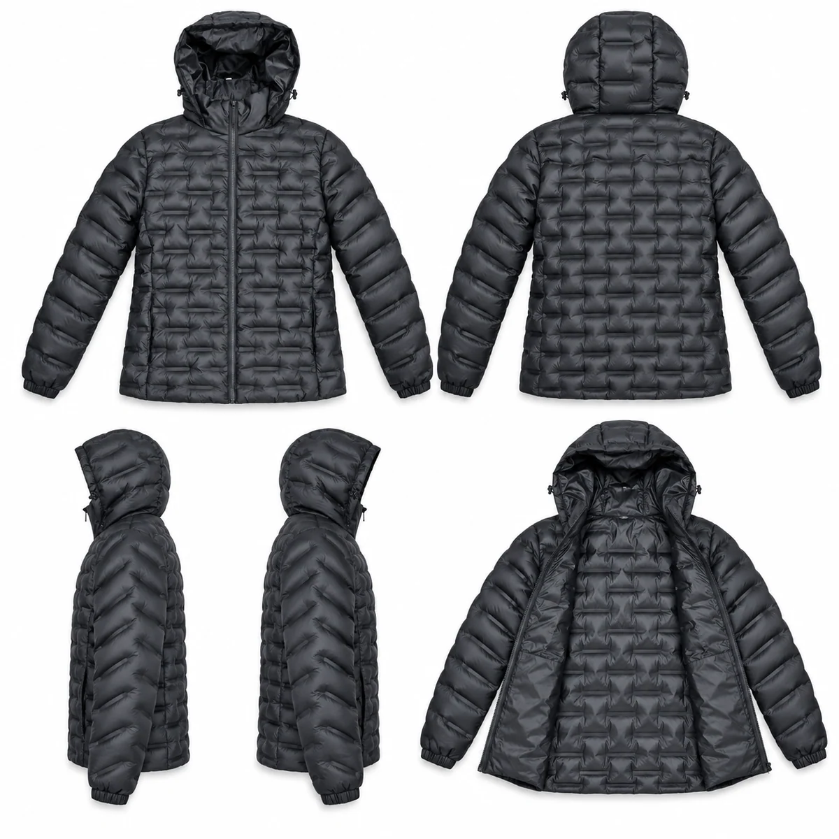 Women's Hooded Geometric Quilted Padded Jacket