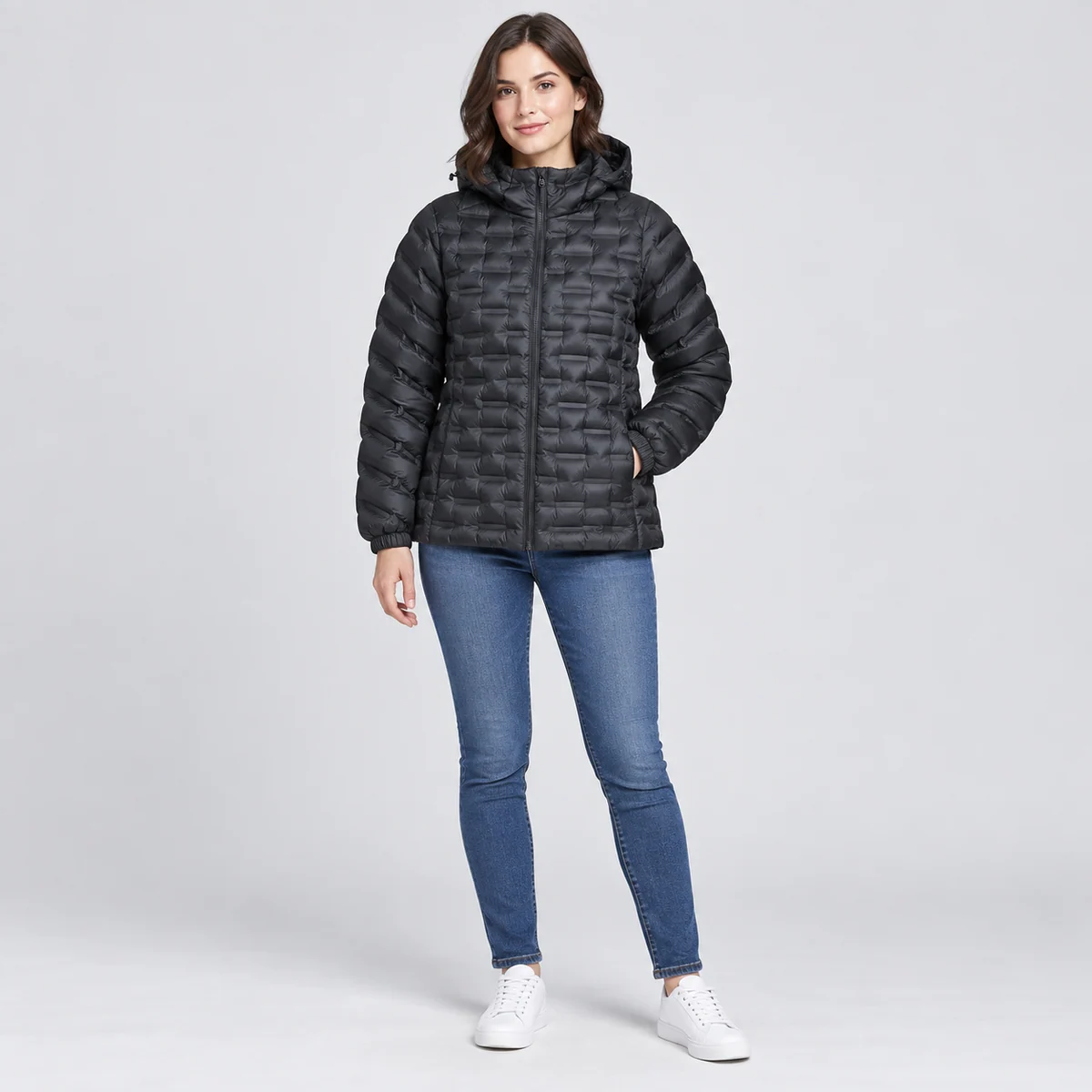 Women's Hooded Geometric Quilted Padded Jacket