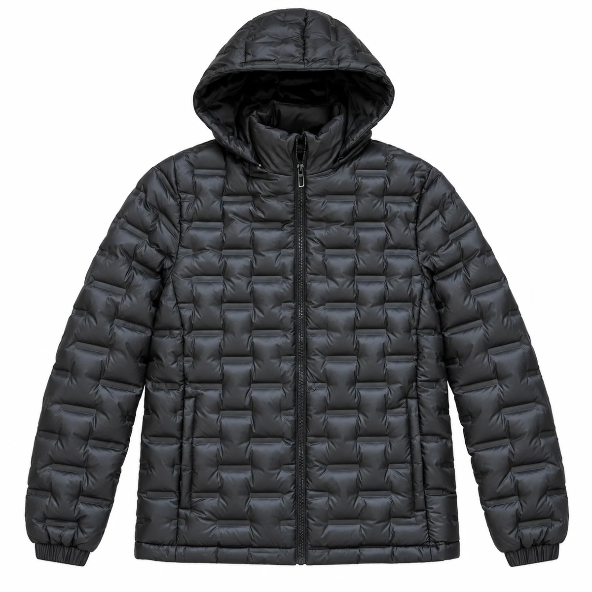 Men's Hooded Patterned Quilted Padded Jacket