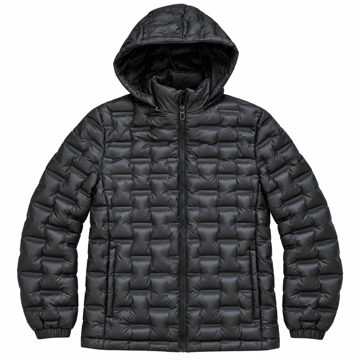 Men's Hooded Patterned Quilted Padded Jacket