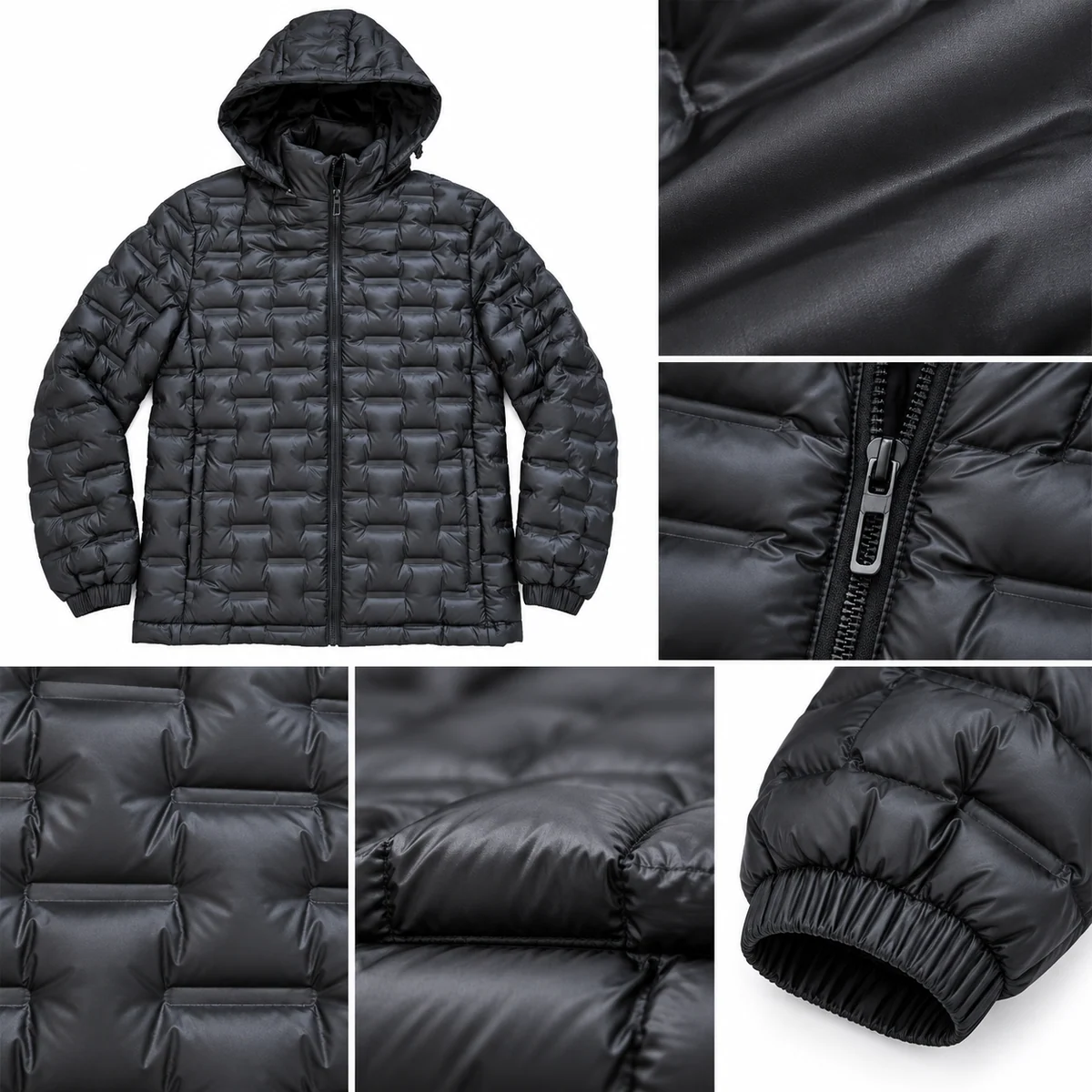 Men's Hooded Patterned Quilted Padded Jacket