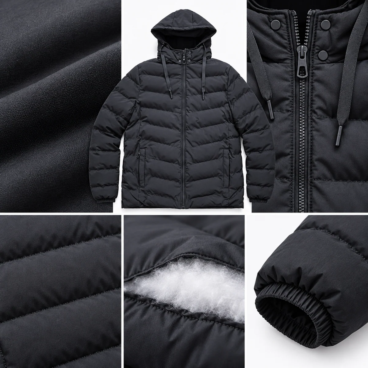 Men's Hooded Horizontal Baffle Padded Jacket