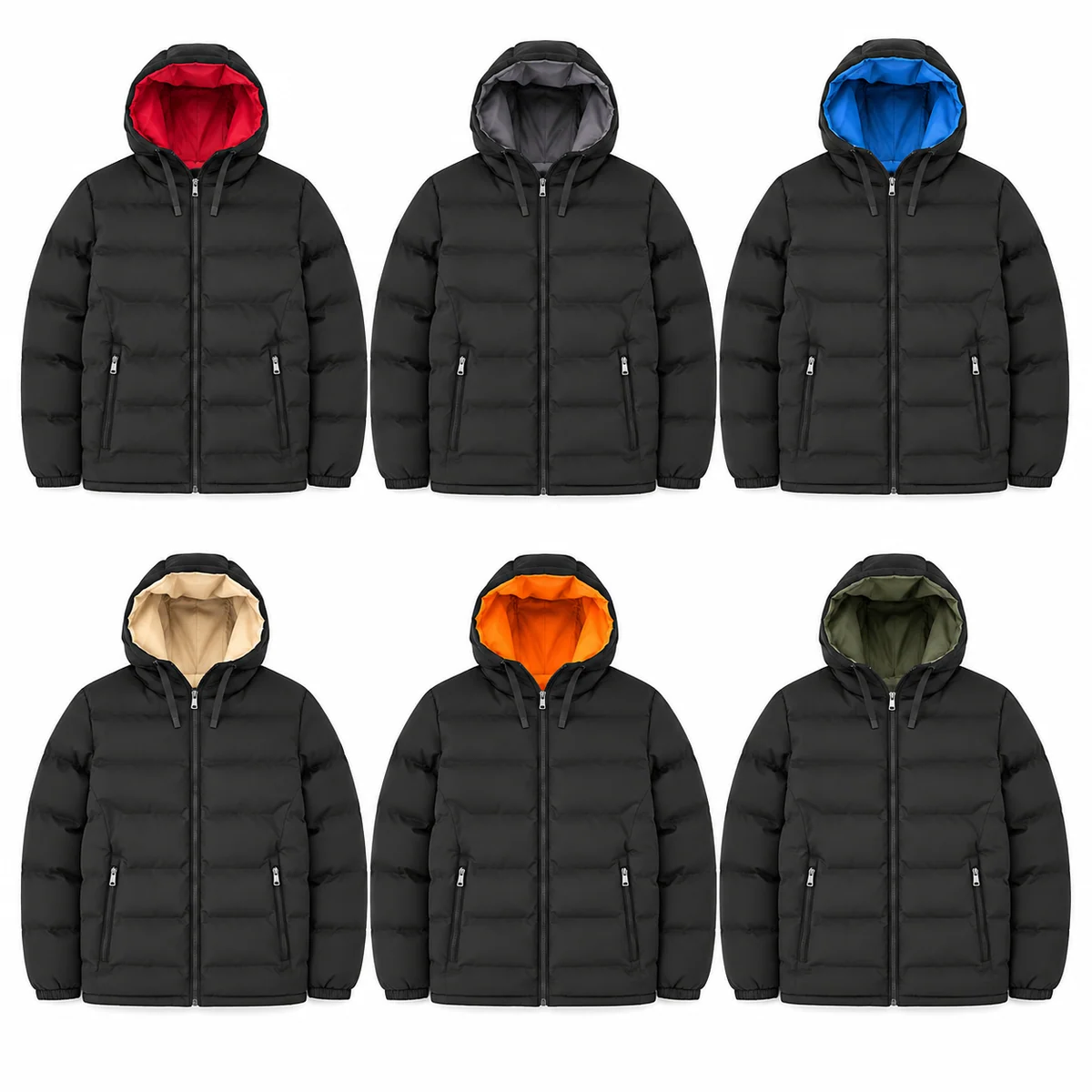 Men's Hooded Contrast-Lining Padded Jacket