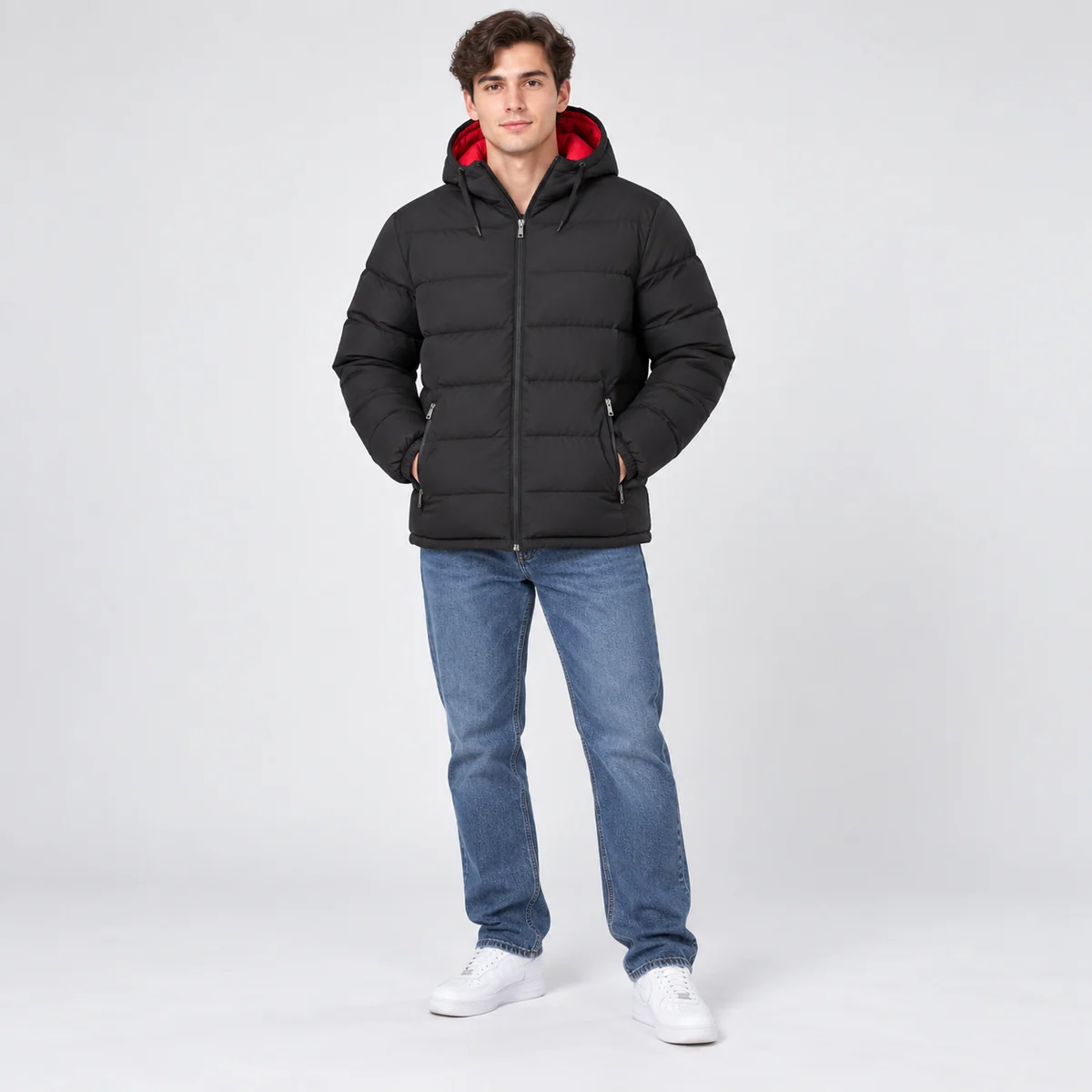 Men's Hooded Contrast-Lining Padded Jacket