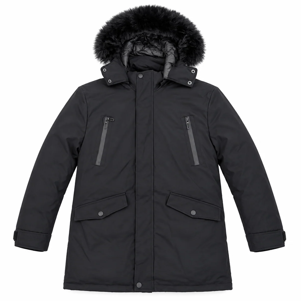 Men's Faux Fur Hooded Long Padded Jacket, style S125