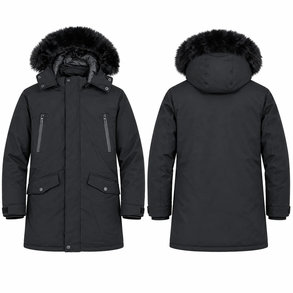 Men's Faux Fur Hooded Long Padded Jacket