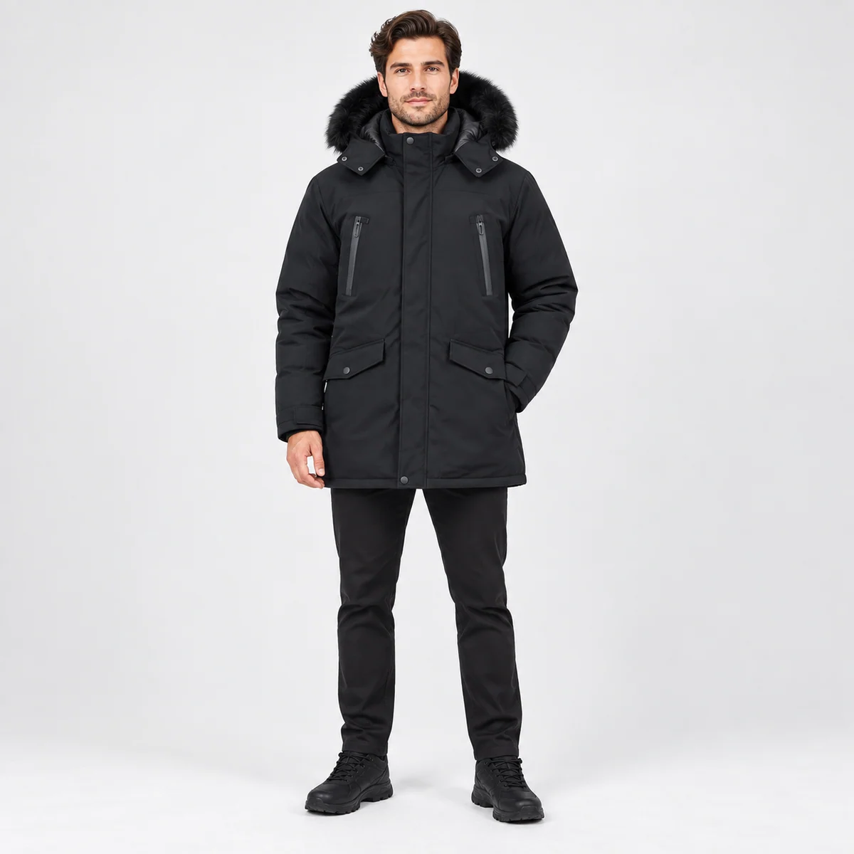 Men's Faux Fur Hooded Long Padded Jacket