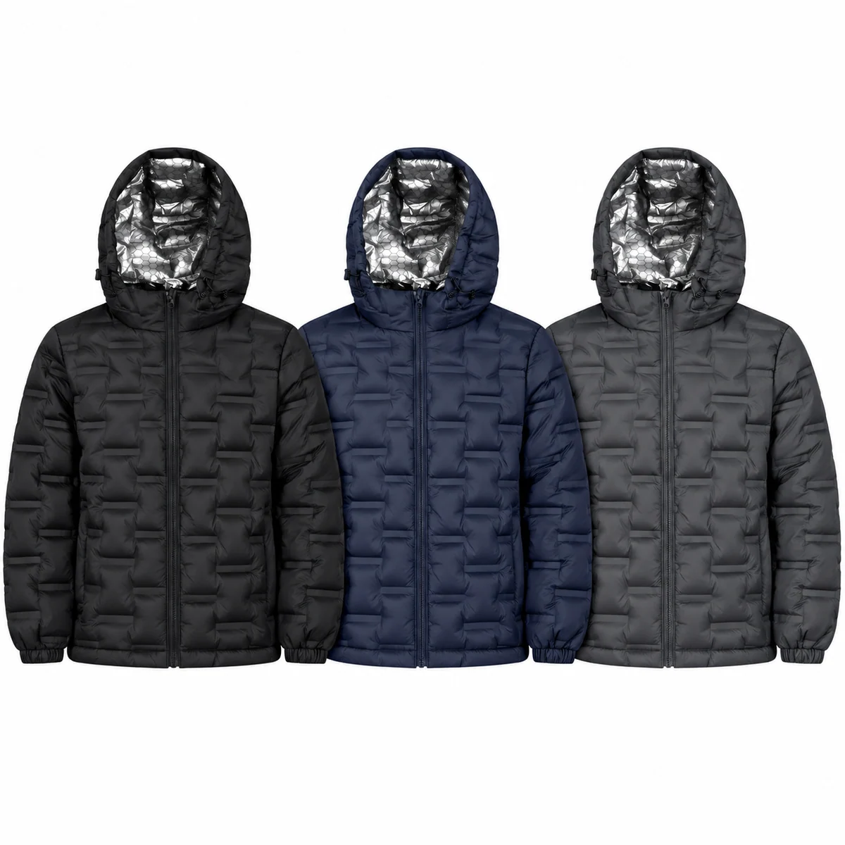 Men's Hooded Patterned Quilted Padded Jacket