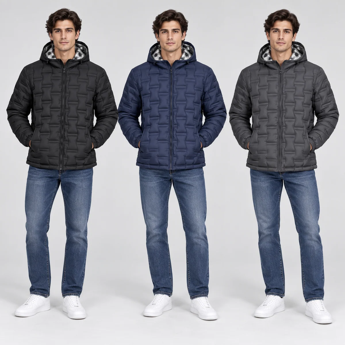 Men's Hooded Patterned Quilted Padded Jacket