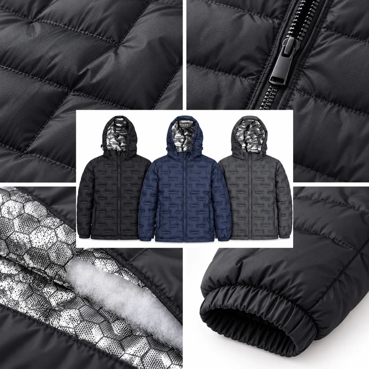 Men's Hooded Patterned Quilted Padded Jacket