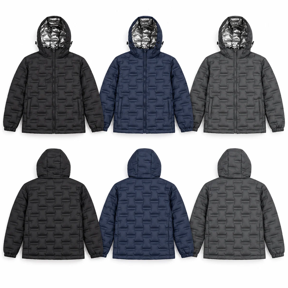 Men's Hooded Patterned Quilted Padded Jacket
