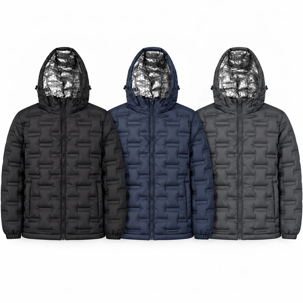 Men's Hooded Patterned Quilted Padded Jacket