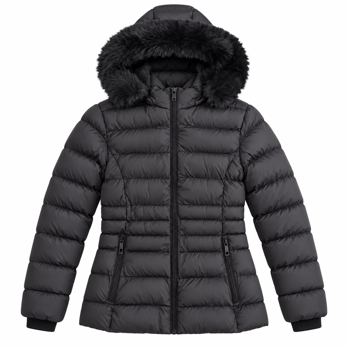 Women's Faux Fur Hooded Padded Jacket - 665