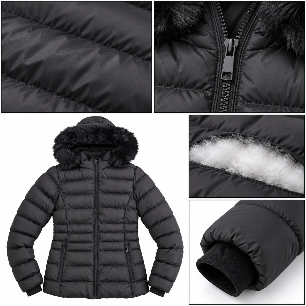 Women's Faux Fur Hooded Padded Jacket - 665