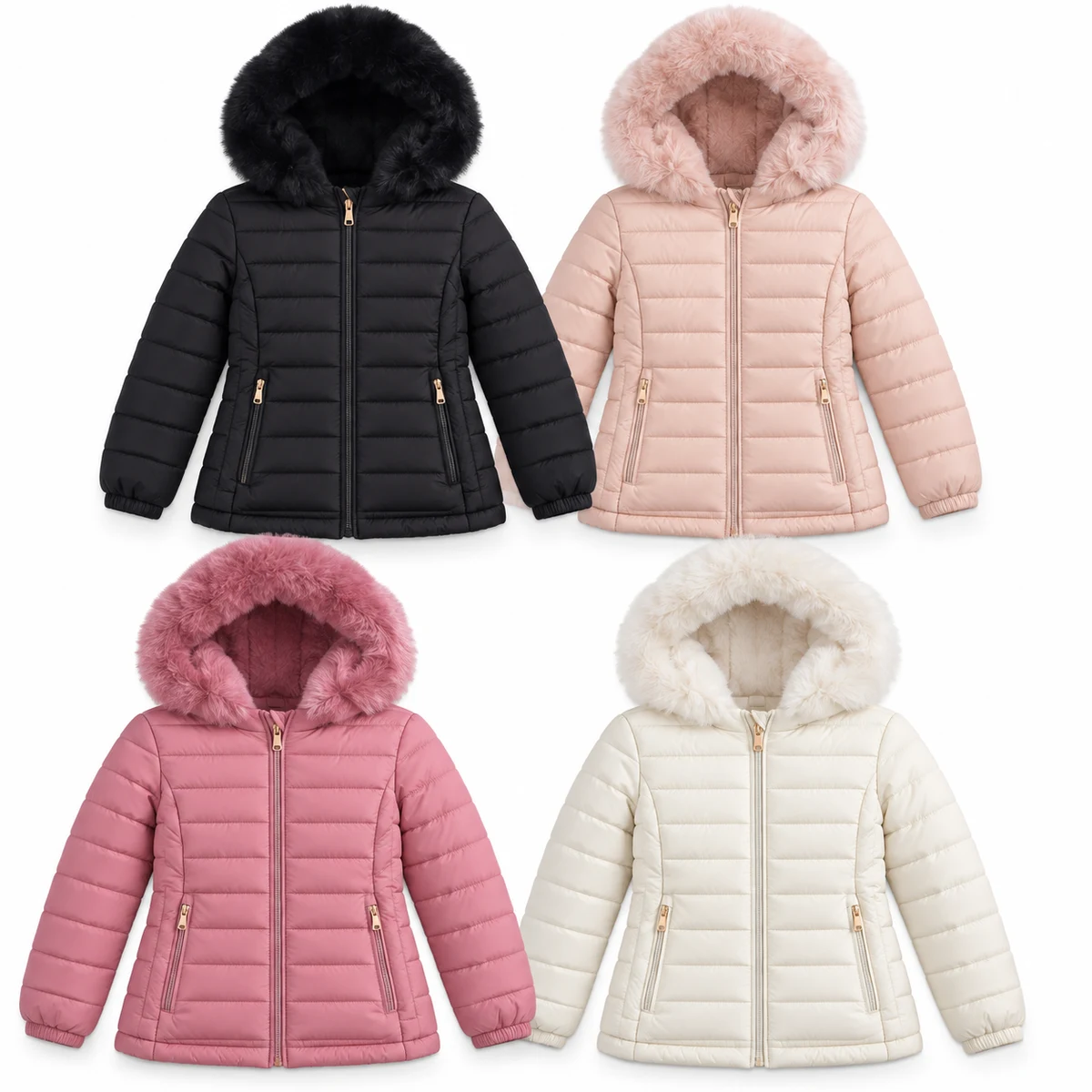Women's Faux Fur Hooded Lightweight Padded Jacket - 927B