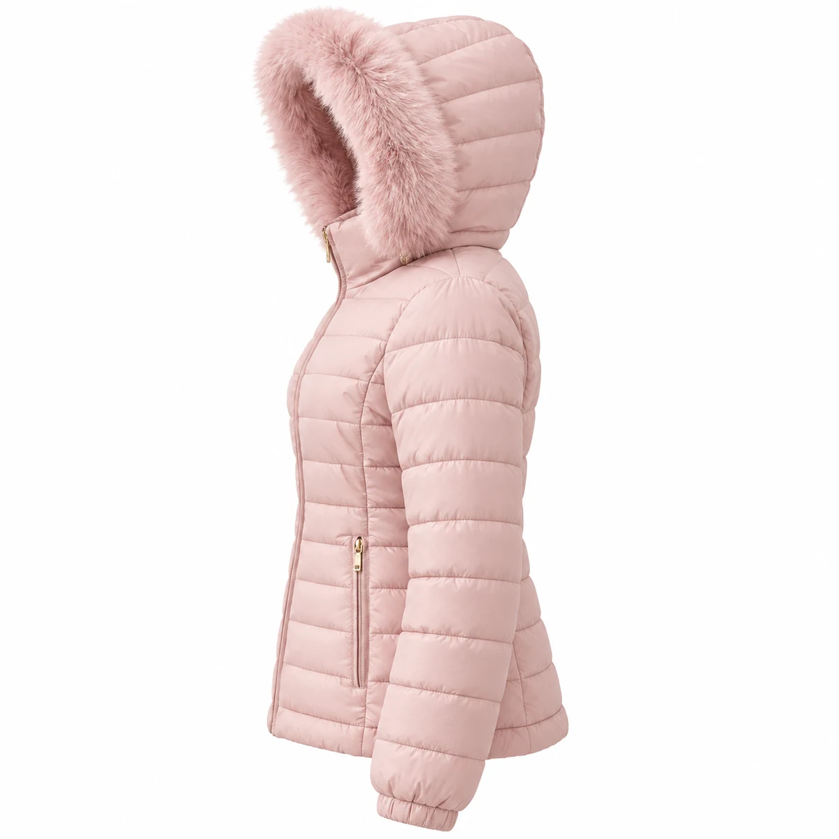 Women's Faux Fur Hooded Lightweight Padded Jacket - 927B