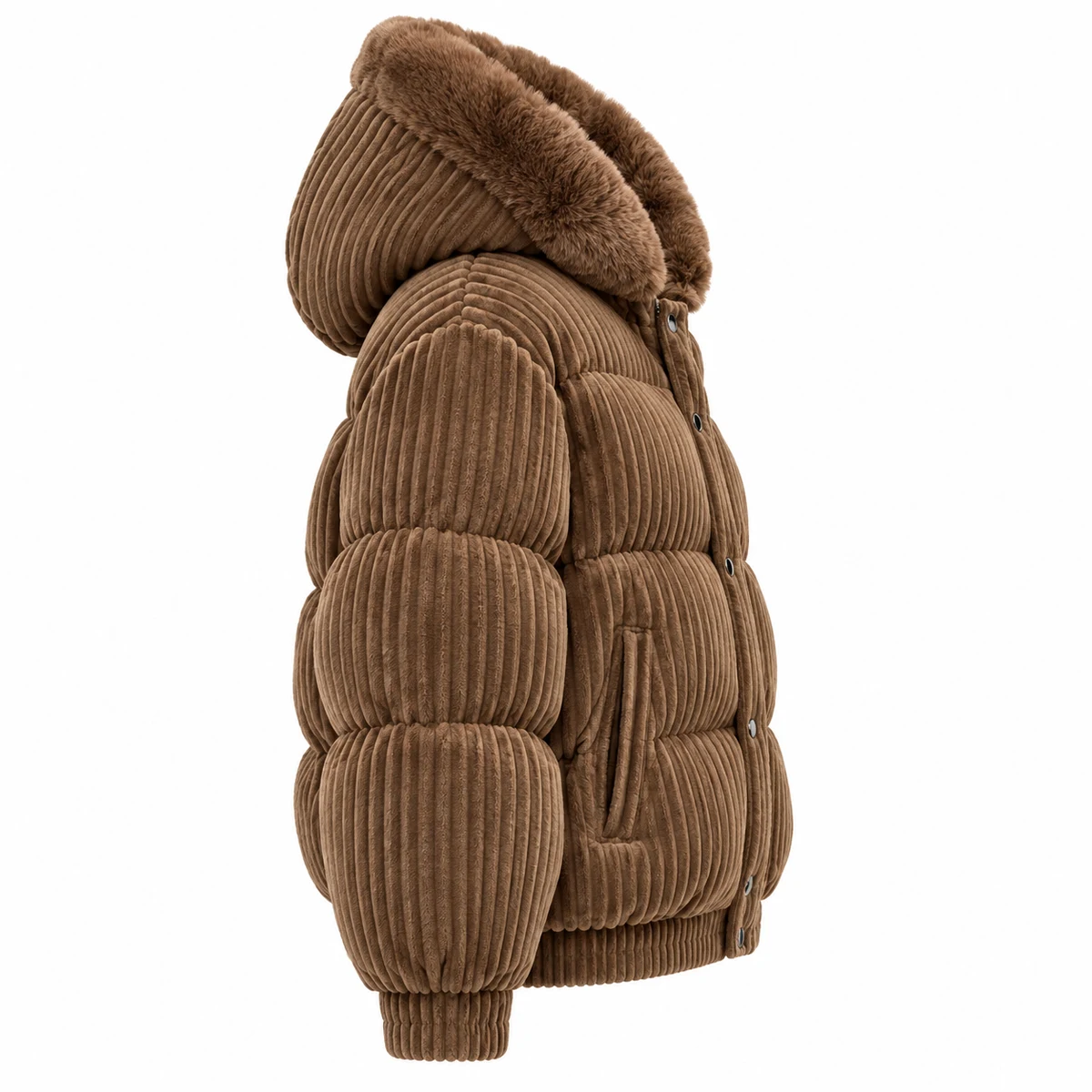 Women's Faux Fur Corduroy Padded Jacket - 928E