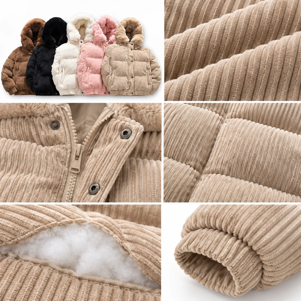 Women's Faux Fur Corduroy Padded Jacket - 928E