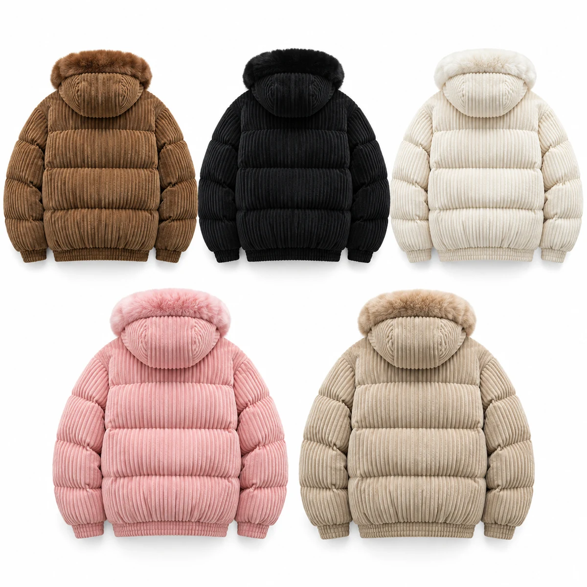 Women's Faux Fur Corduroy Padded Jacket - 928E