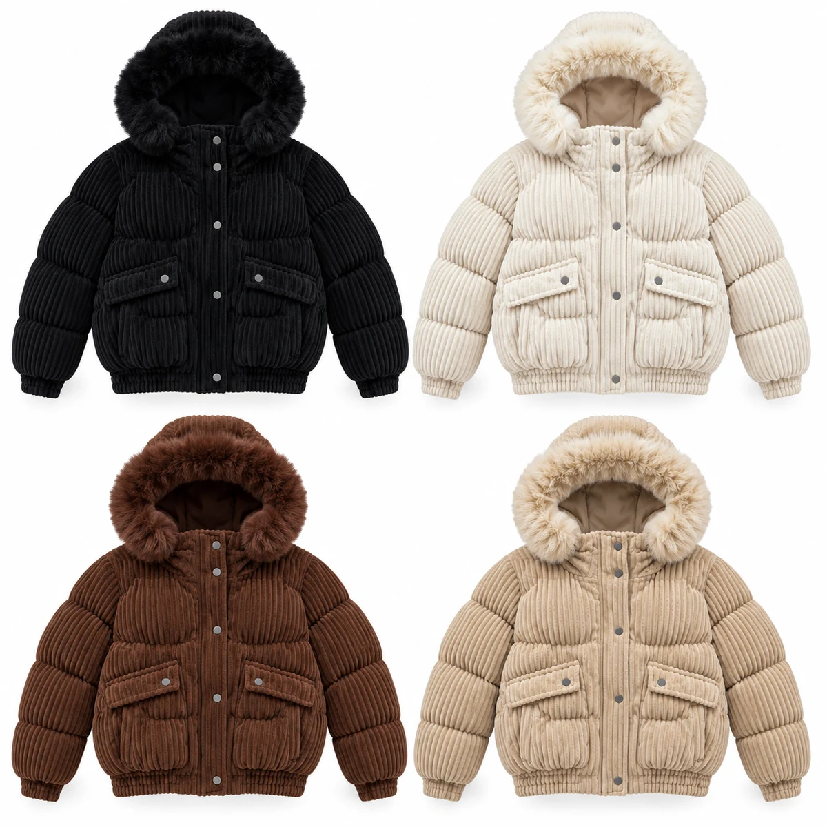 Women's Faux Fur Corduroy Padded Jacket - 928F, style 928F