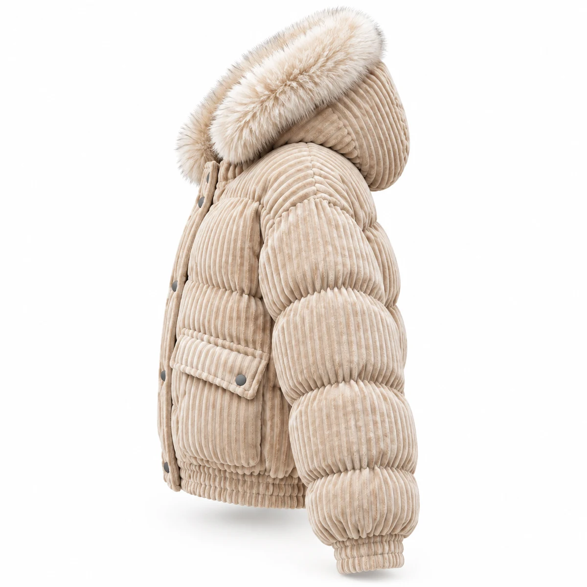 Women's Faux Fur Corduroy Padded Jacket - 928F