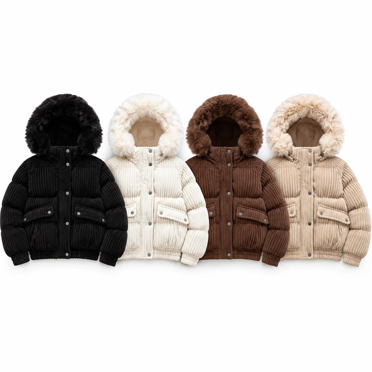 Women's Faux Fur Corduroy Padded Jacket - 928F