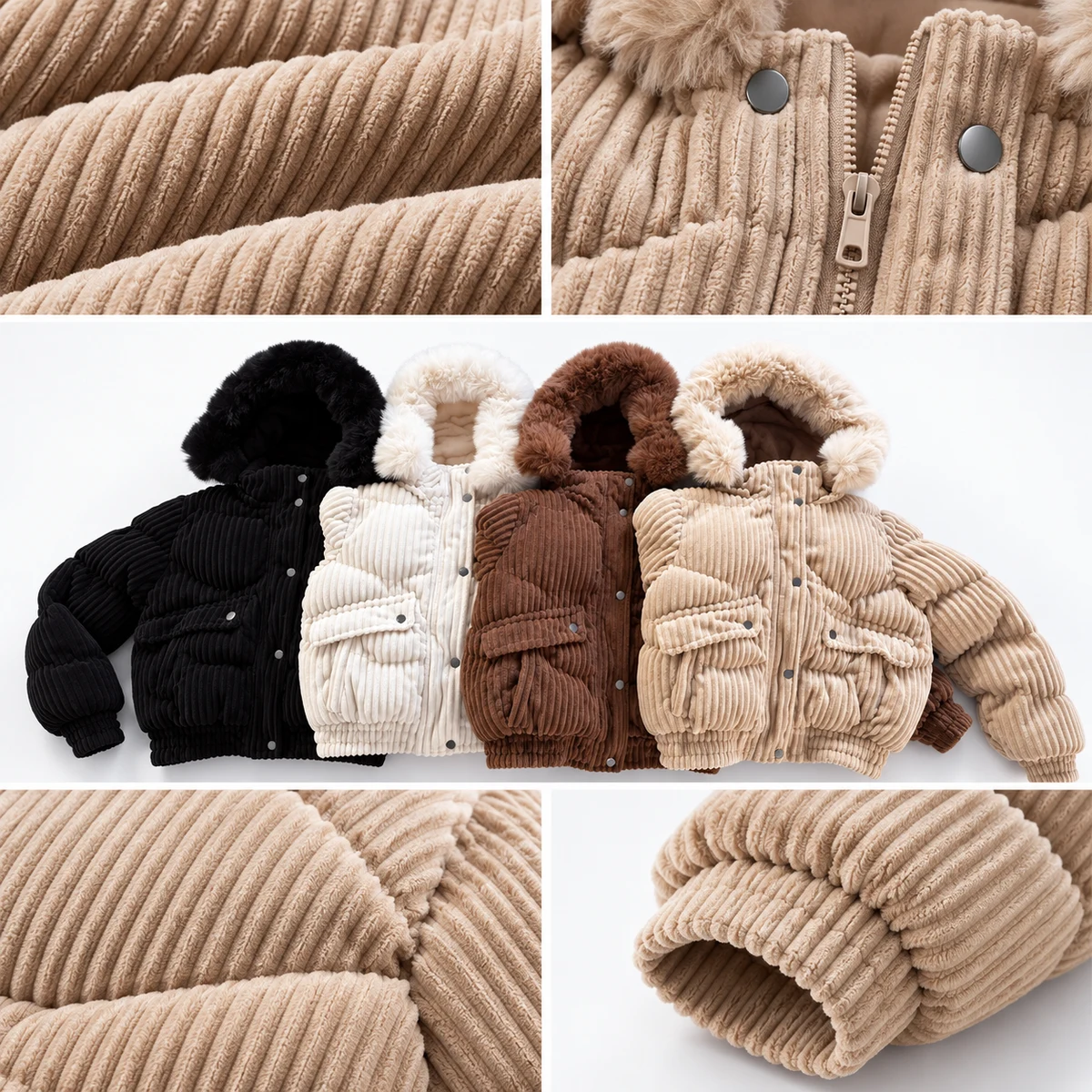 Women's Faux Fur Corduroy Padded Jacket - 928F