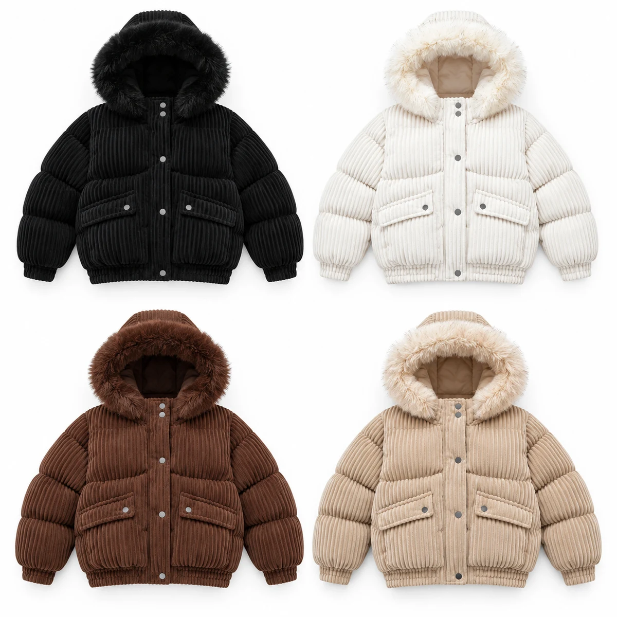 Women's Faux Fur Corduroy Padded Jacket - 928F