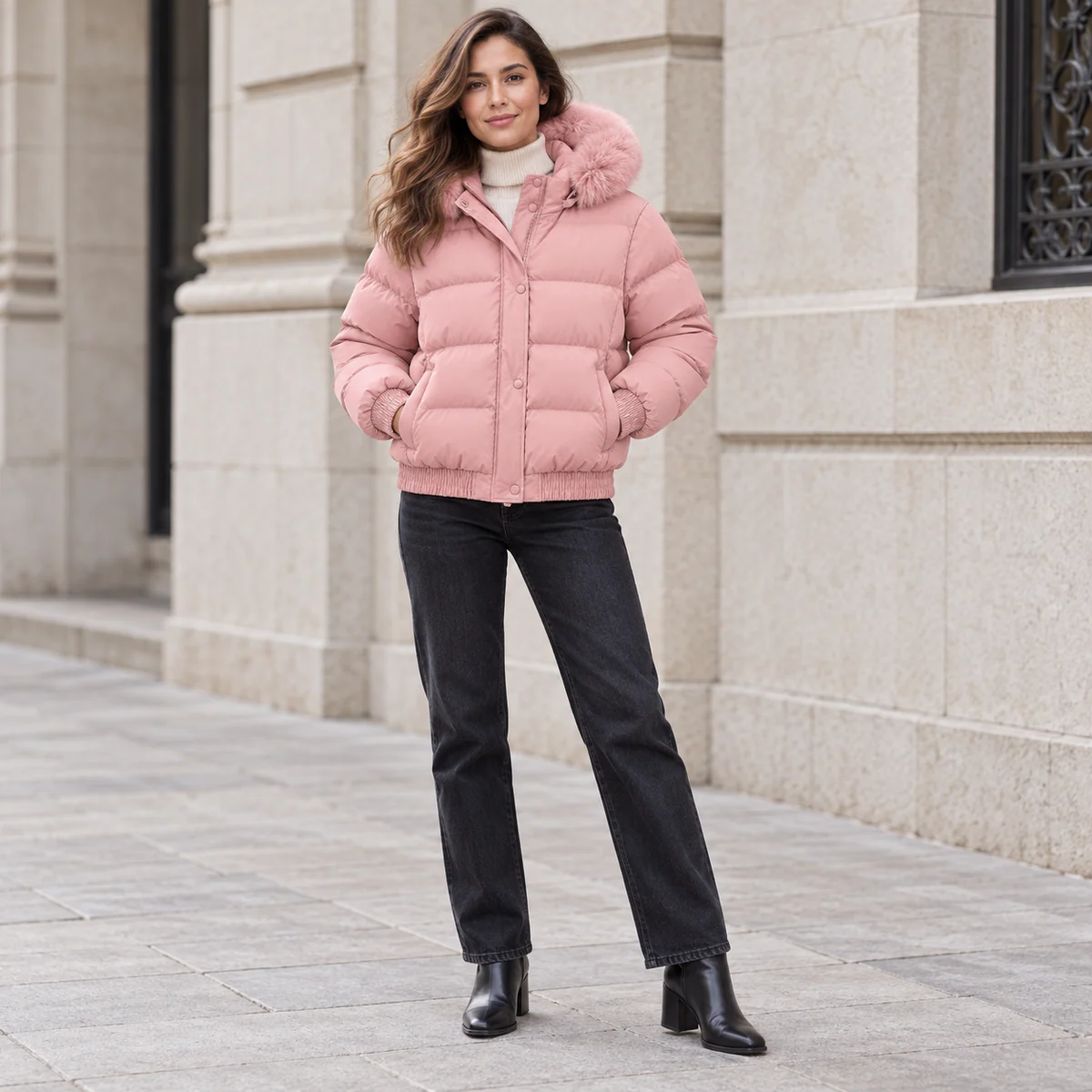 Women's Faux Fur Hooded Padded Jacket - 998C