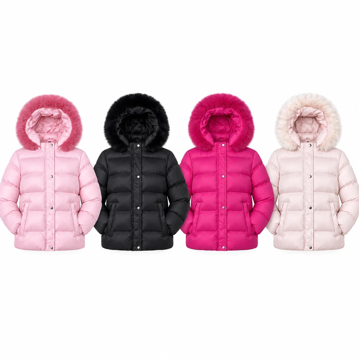 Girls' Faux Fur Hooded Padded Jacket - AD052