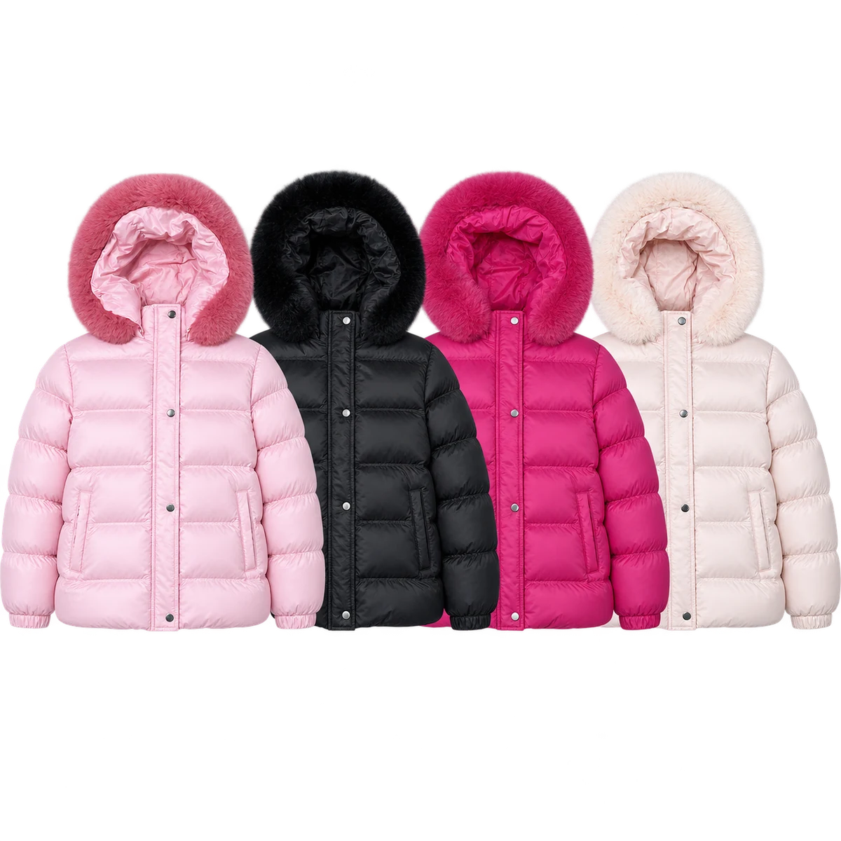 Girls' Faux Fur Hooded Padded Jacket - AD052, style AD052