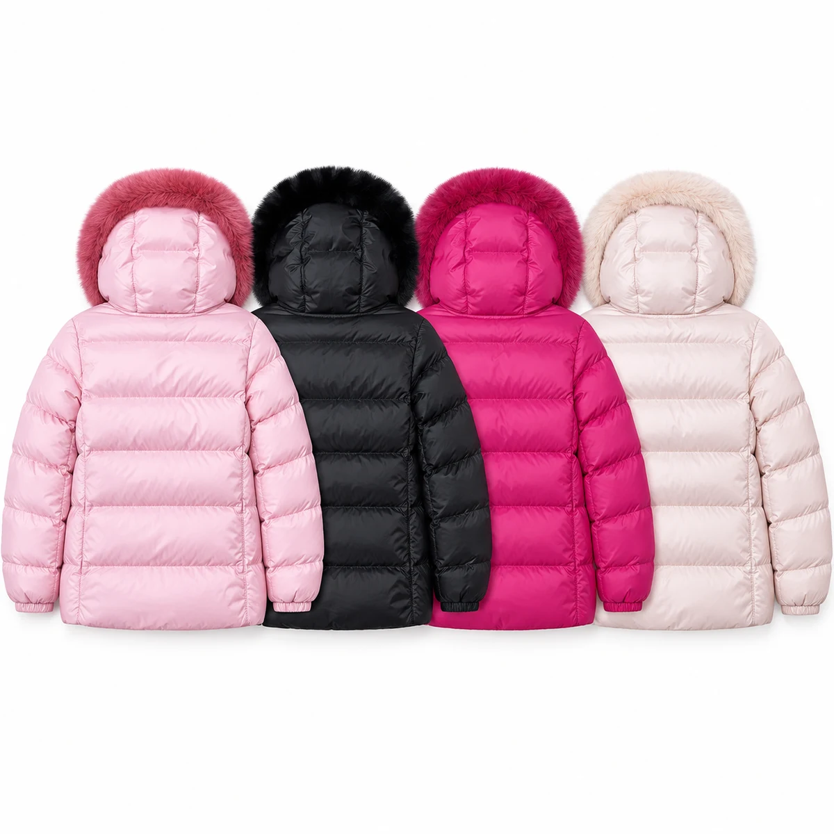Girls' Faux Fur Hooded Padded Jacket - AD052