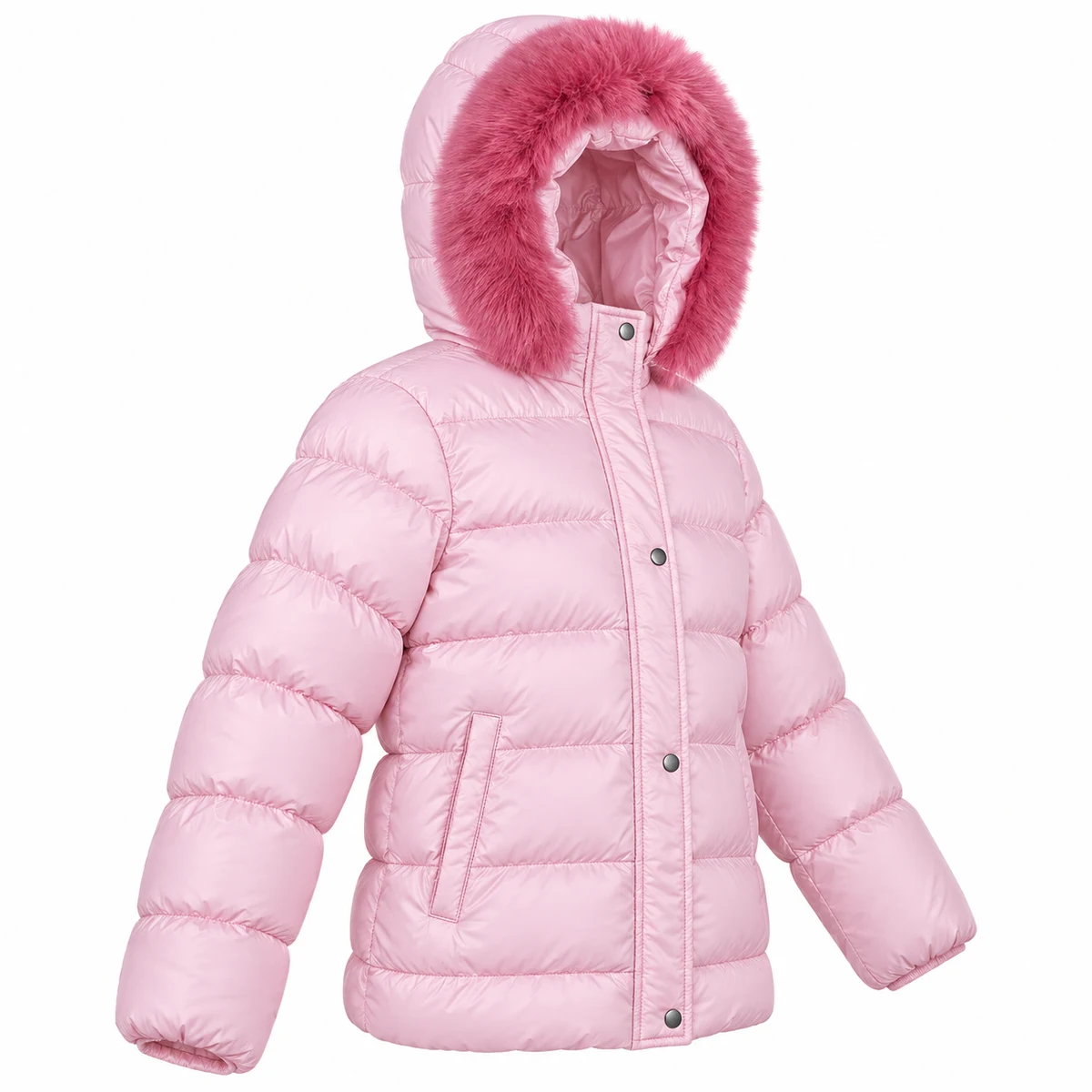 Girls' Faux Fur Hooded Padded Jacket - AD052