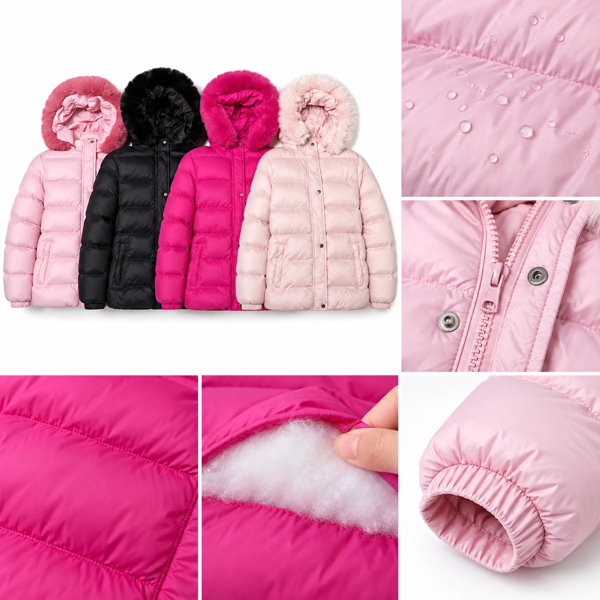 Girls' Faux Fur Hooded Padded Jacket - AD052