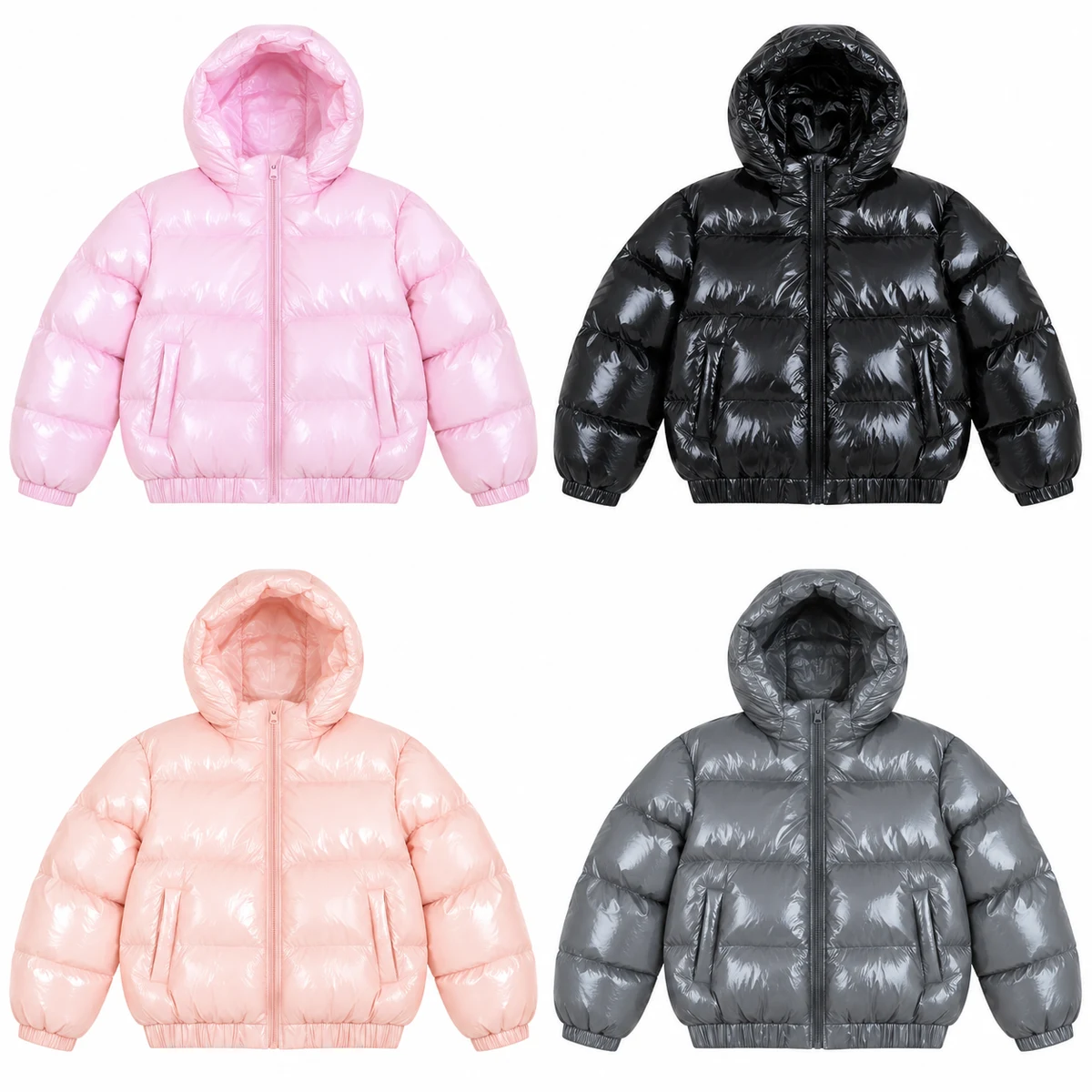 Girls' Glossy Hooded Padded Jacket - AD072