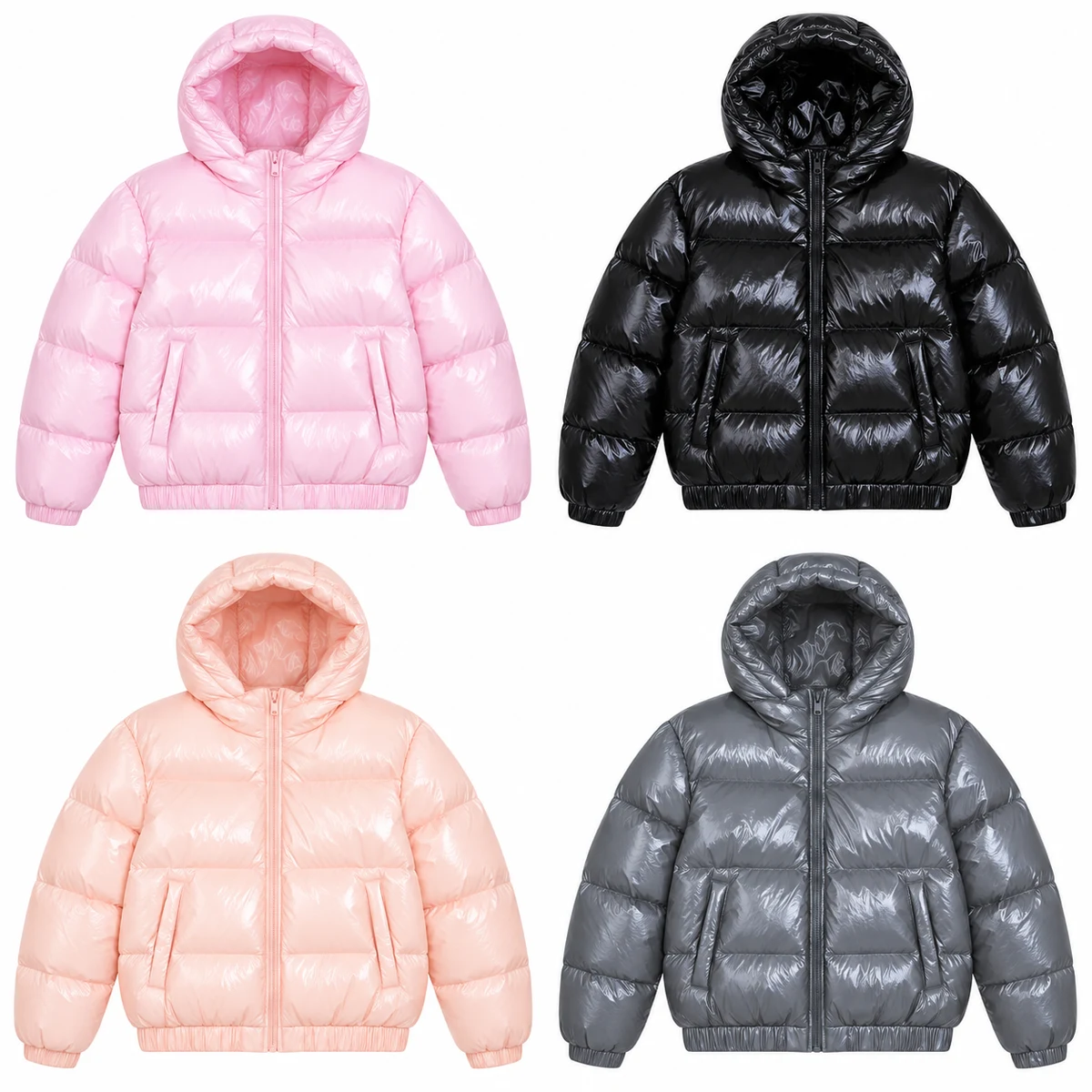 Girls' Glossy Hooded Padded Jacket - AD072