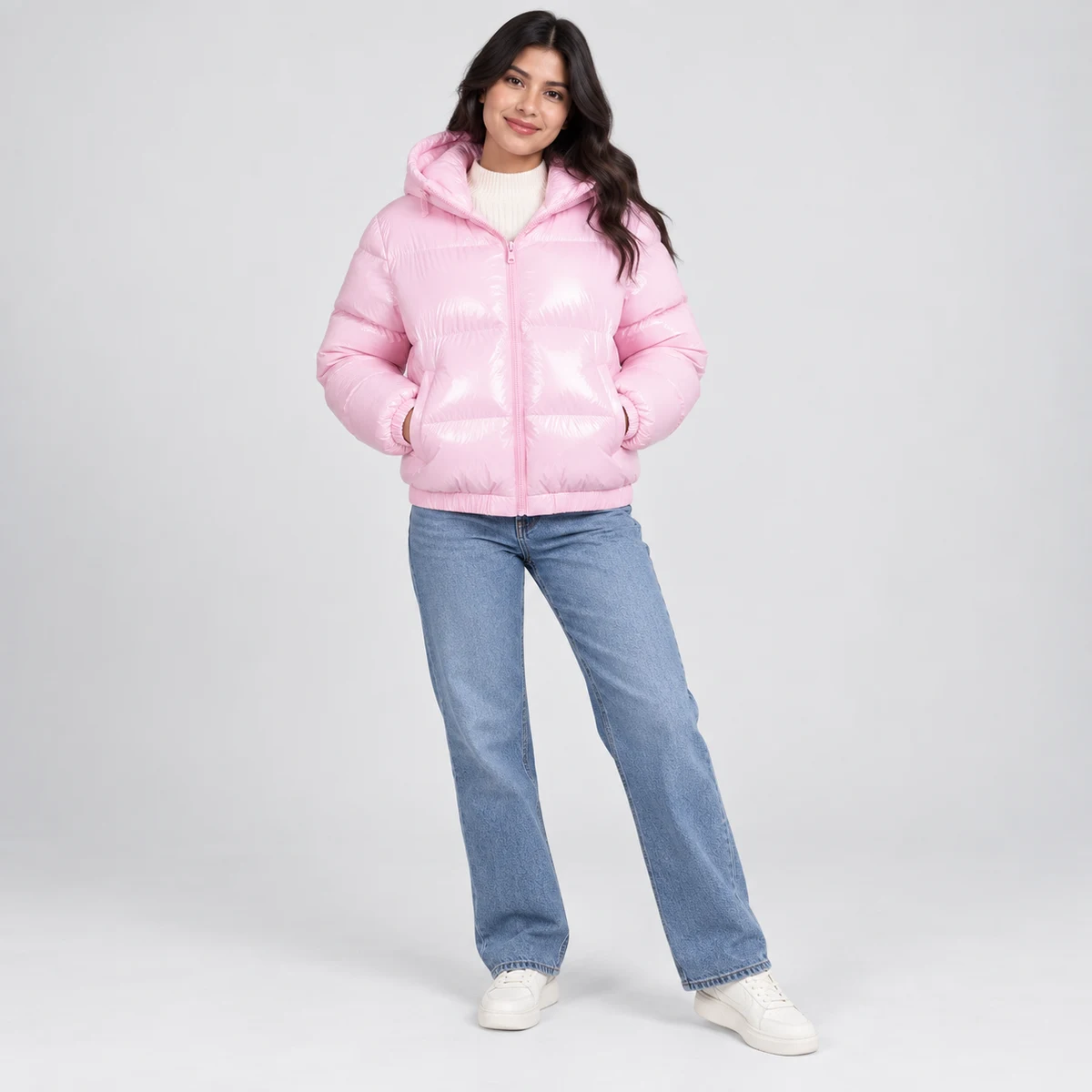 Girls' Glossy Hooded Padded Jacket - AD072